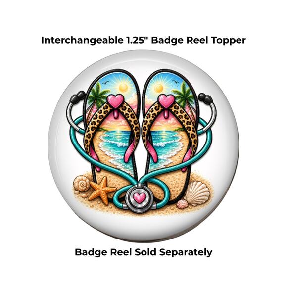Handmade Accessories - Beach Nurse Interchangeable Badge Topper Flip Flops Stethoscope Summer Gift